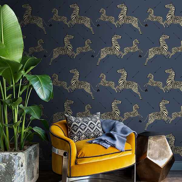 Denim Zebra Safari Scalamandre Self Adhesive Wallpaper - York Wallcoverings - SCS3870 - York Wallcoverings Wallpaper