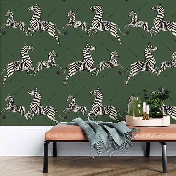 Serengeti Green Zebra Safari Scalamandre Self Adhesive Wallpaper - York Wallcoverings - SCS3871 - York Wallcoverings Wallpaper