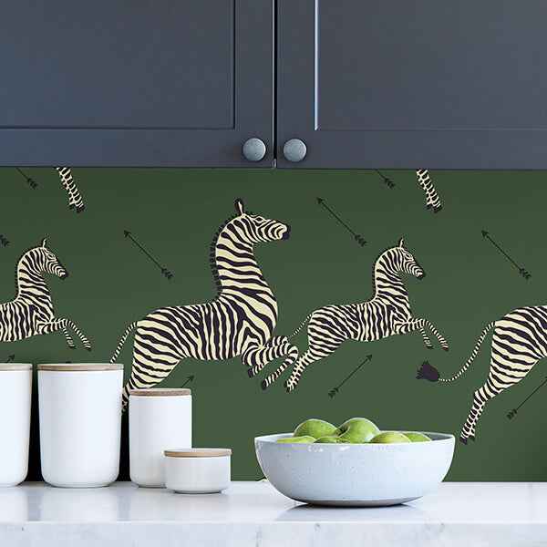Serengeti Green Zebra Safari Scalamandre Self Adhesive Wallpaper - York Wallcoverings - SCS3871 - York Wallcoverings Wallpaper