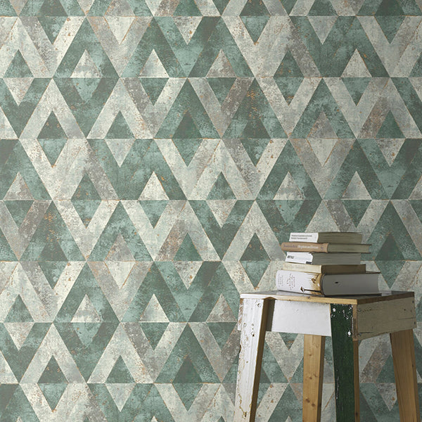 Shikhar Teal Geometric Wallpaper - Brewster Wallcovering