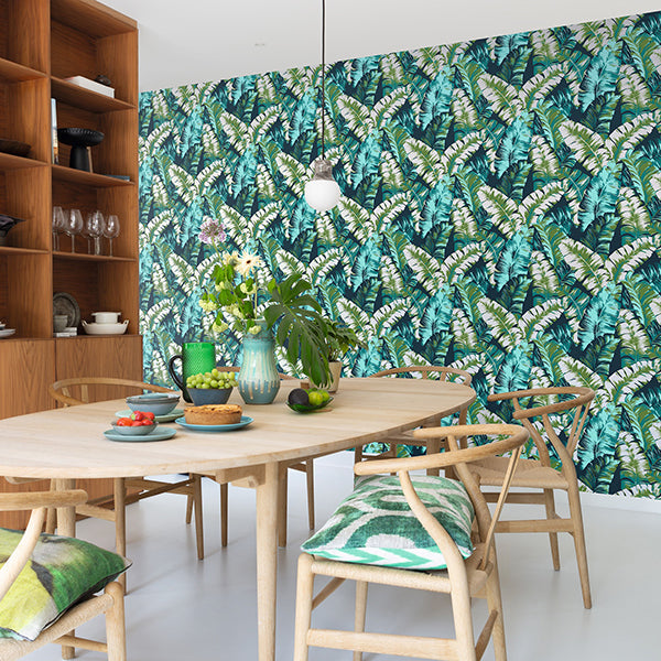 Pisang Navy Palm Leaf Wallpaper  | Brewster Wallcovering - The WorkRm