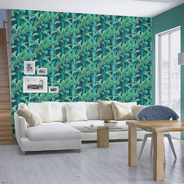 Orissa Dark Blue Palm Frond Wallpaper - Brewster Wallcovering