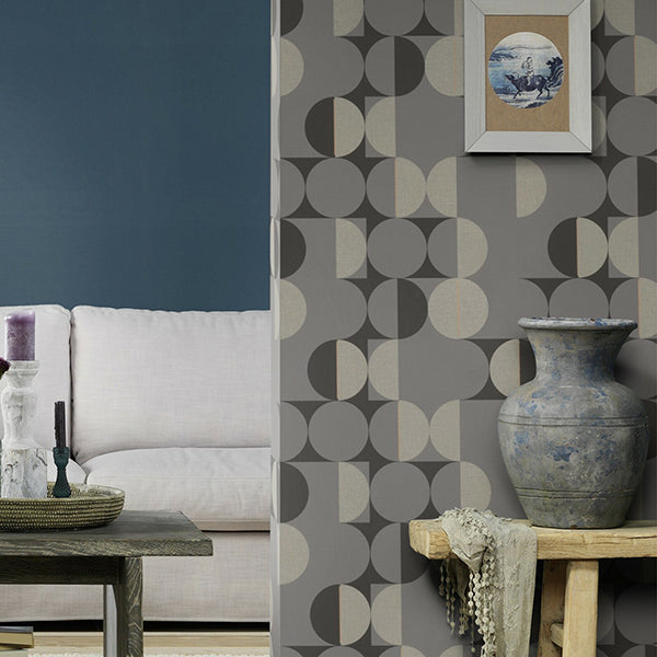 Cakara Grey Geometric Wallpaper - Brewster Wallcovering