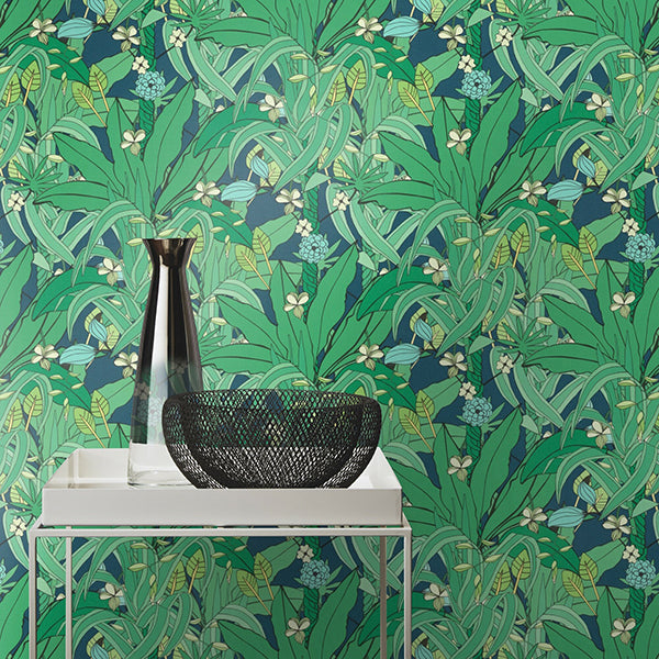 Manipur Green Jungle Canopy Wallpaper - Brewster Wallcovering