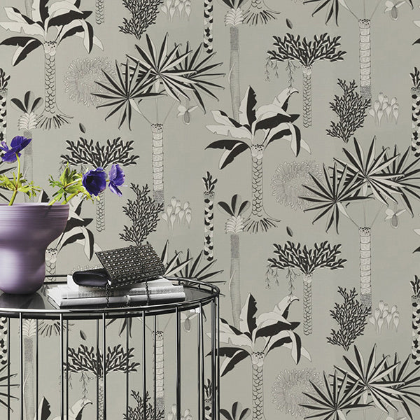 Sanjay Grey Tropical Grove Wallpaper - Brewster Wallcovering