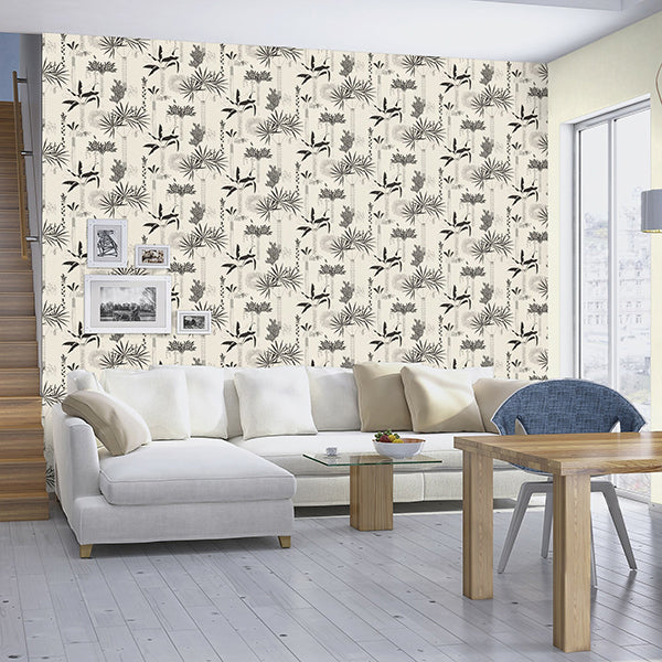 Sanjay Grey Tropical Grove Wallpaper - Brewster Wallcovering