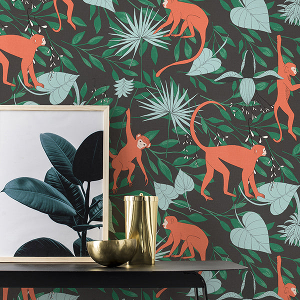 Langur Black Monkey Troop Wallpaper - Brewster Wallcovering