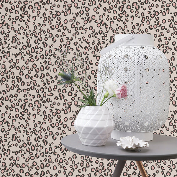 Damisa Blush Leopard Print Wallpaper  | Brewster Wallcovering