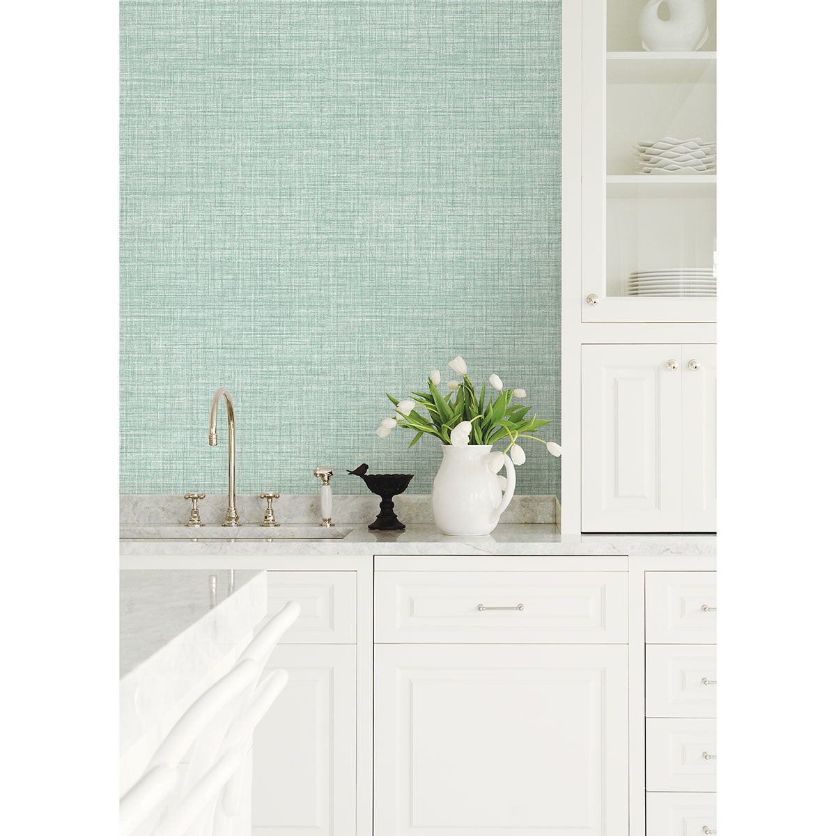 Tuckernuck Teal Linen Wallpaper - Brewster Wallcovering