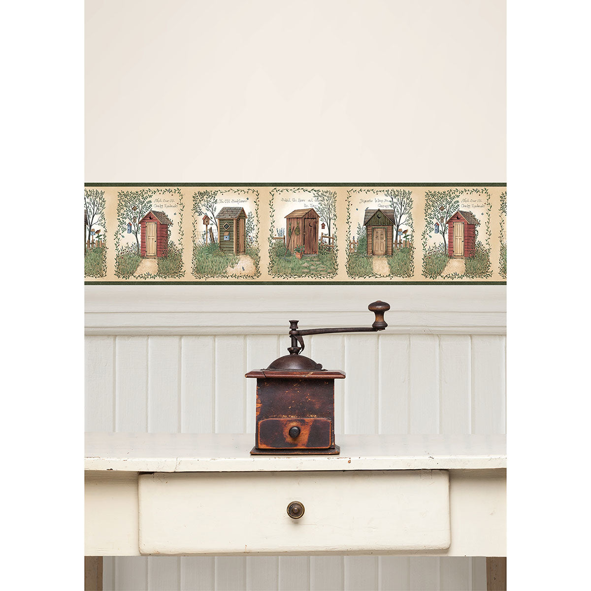 Fisher Sage Country Outhouses Border - Brewster Wallcovering