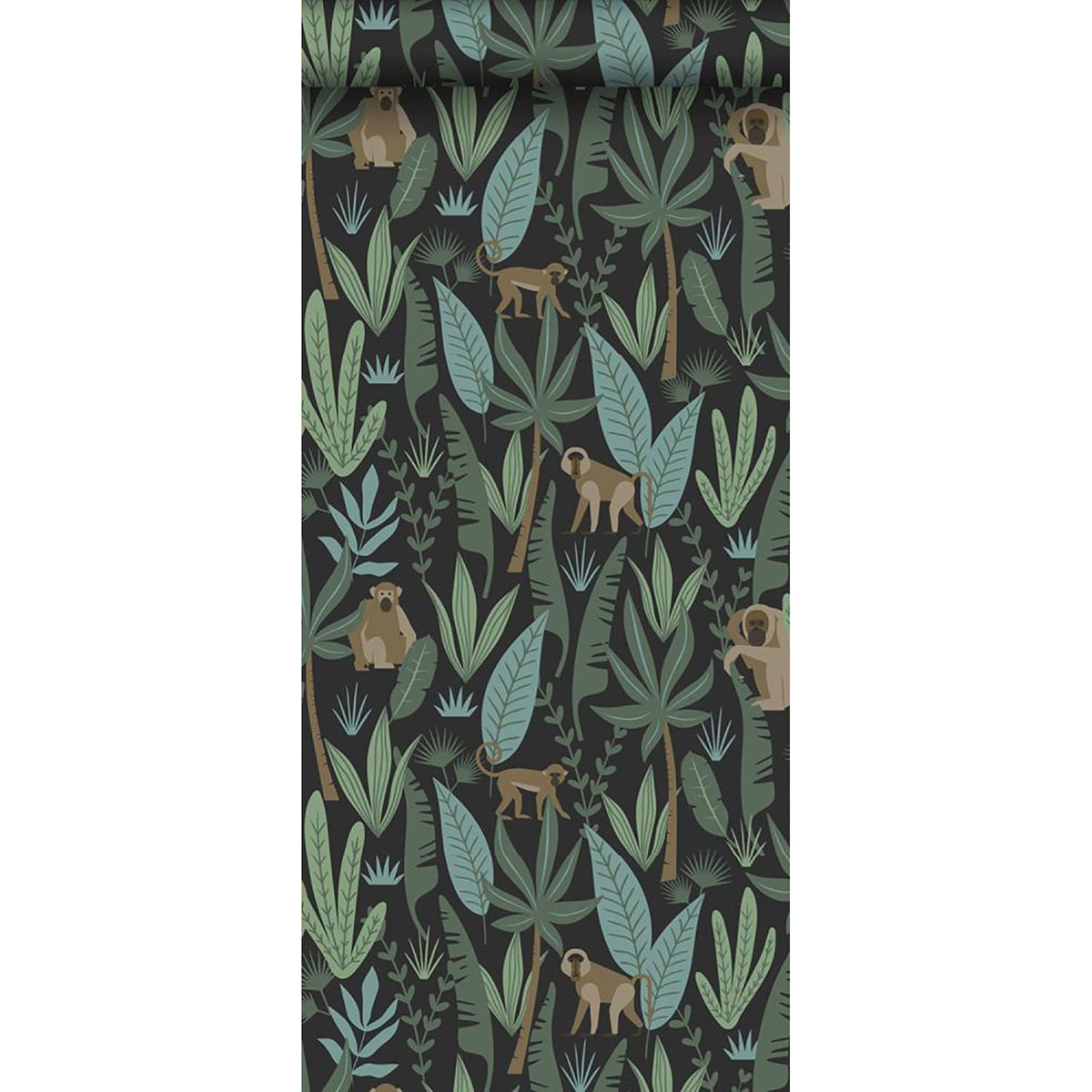 Macaque Dark Green Monkeys Wallpaper - Brewster Wallcovering