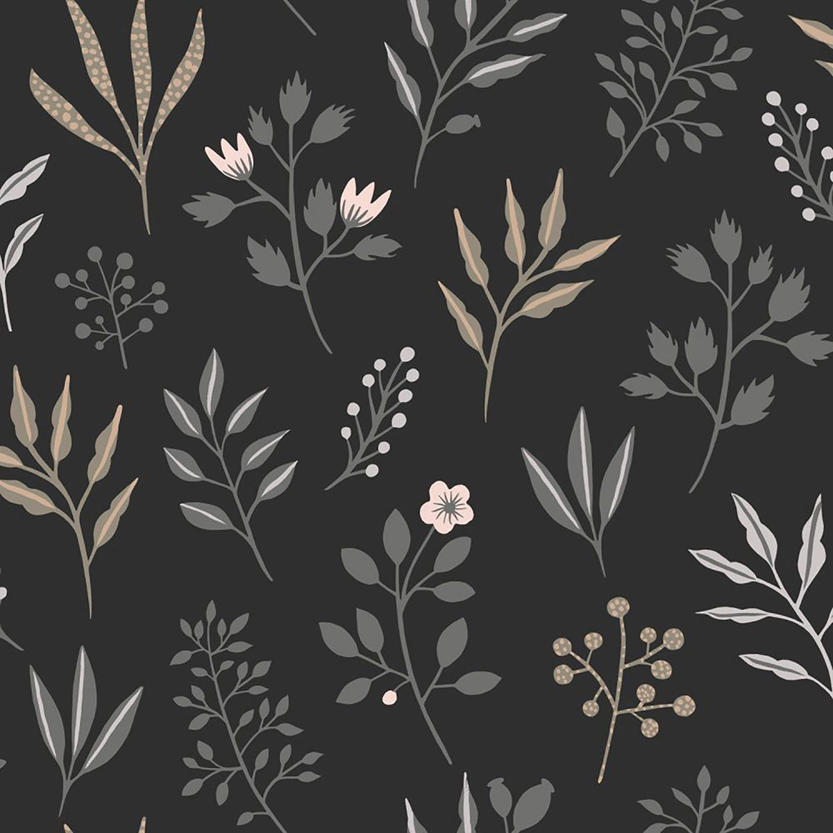 Brewster Wallcovering-Cynara Charcoal Scandinavian Floral Wallpaper