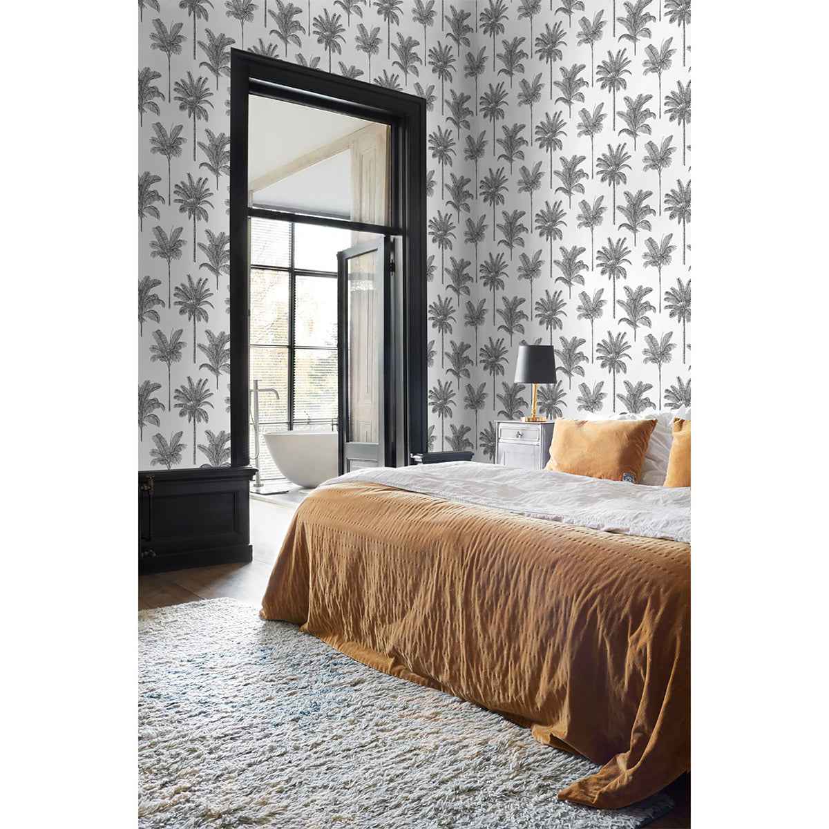 Taj Charcoal Palm Trees Wallpaper - York Wallcoverings - DD139162