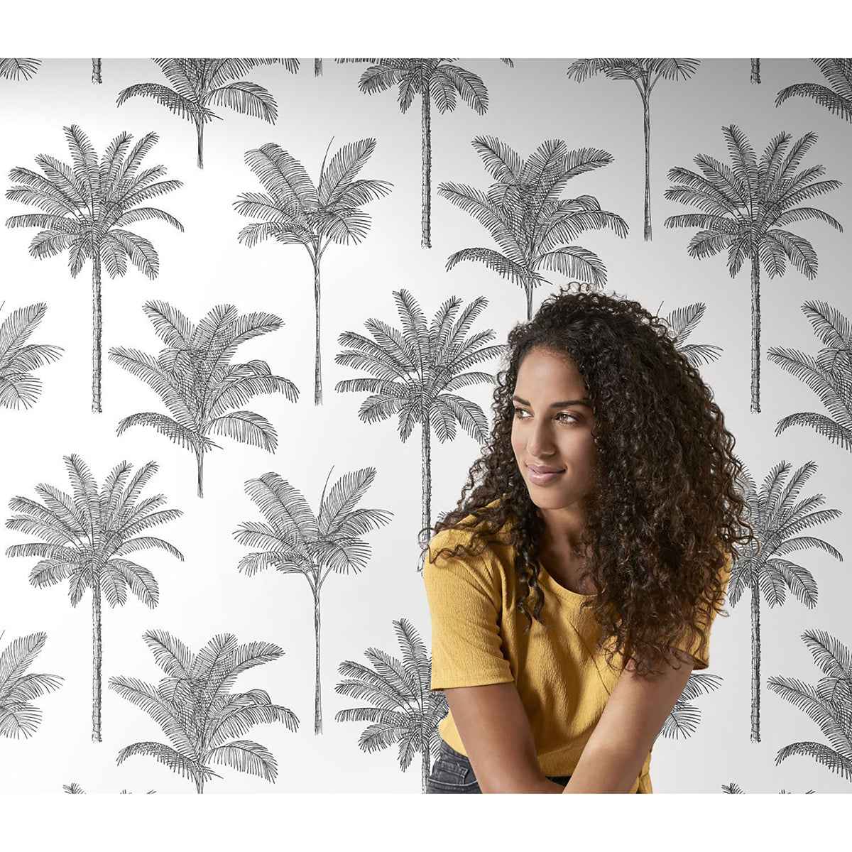 Taj Charcoal Palm Trees Wallpaper - York Wallcoverings - DD139162 - York Wallcoverings Wallpaper