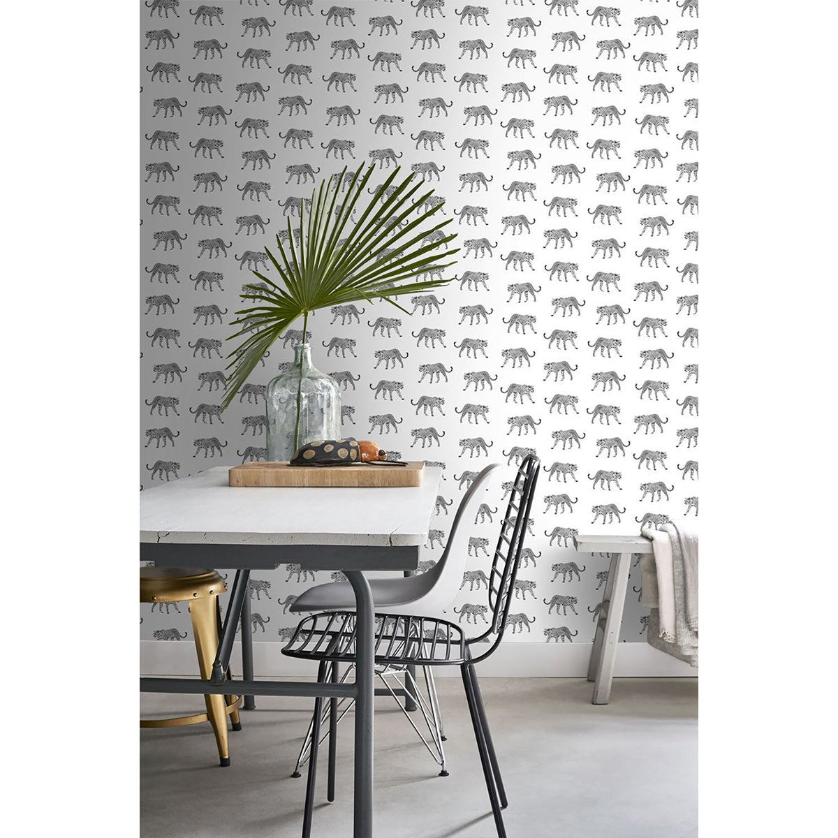 Prowl White Jaguars Wallpaper - Brewster Wallcovering