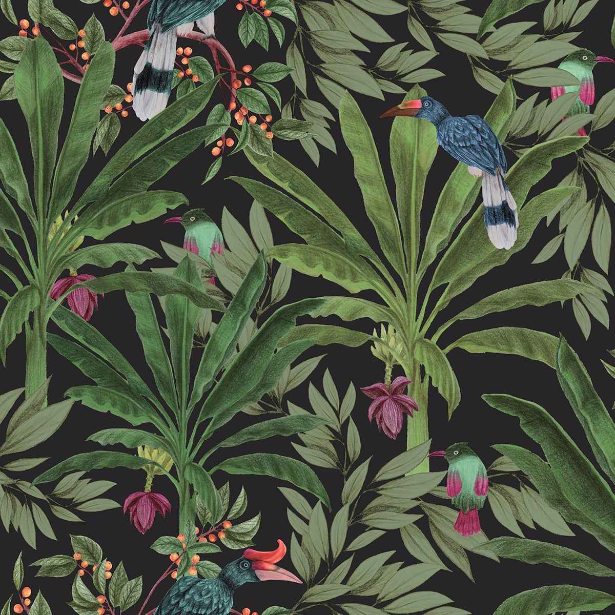 Carola Black Jungle Tropics Wallpaper - York Wallcoverings - DD139190 - York Wallcoverings Wallpaper