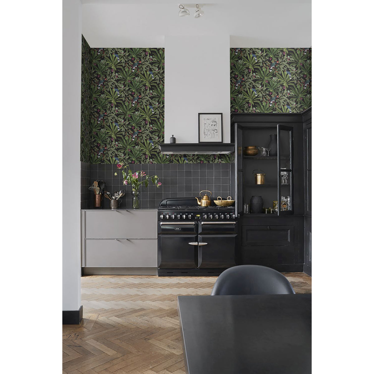 Carola Black Jungle Tropics Wallpaper - Brewster Wallcovering