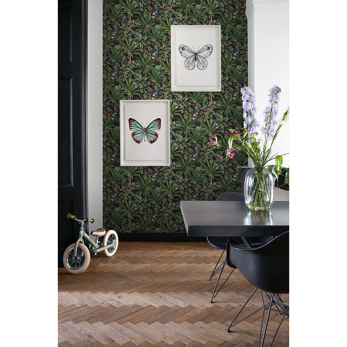 Carola Black Jungle Tropics Wallpaper  | Brewster Wallcovering - The WorkRm