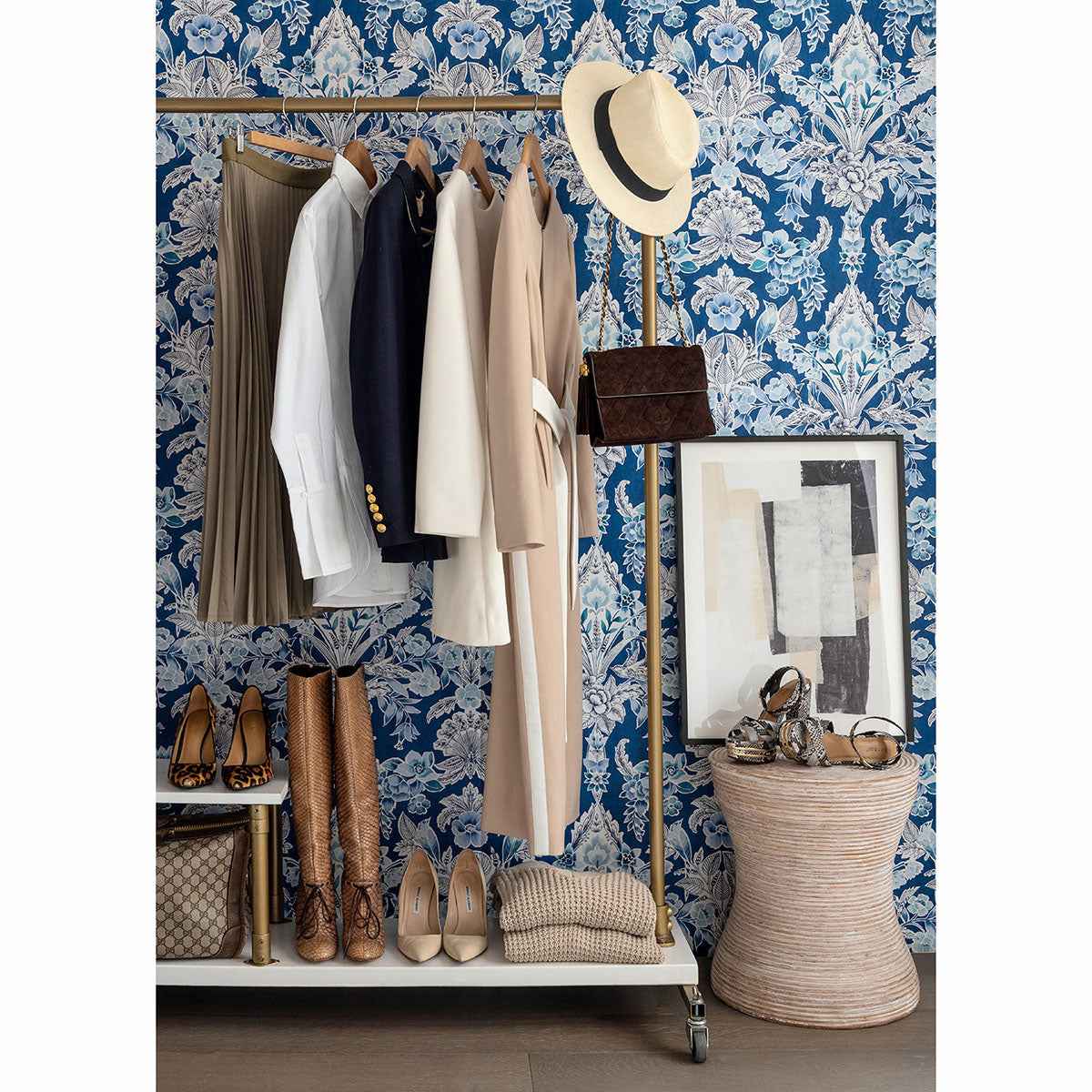 Vera Blue Floral Damask Wallpaper - York Wallcoverings - 2903-25863 - York Wallcoverings Wallpaper