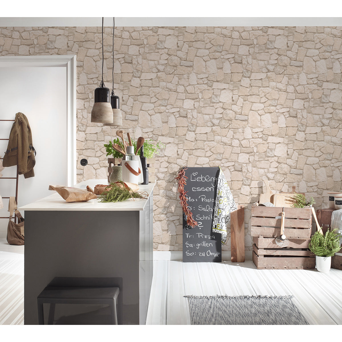 Morris Beige Natural Stone Wallpaper - Brewster Wallcovering