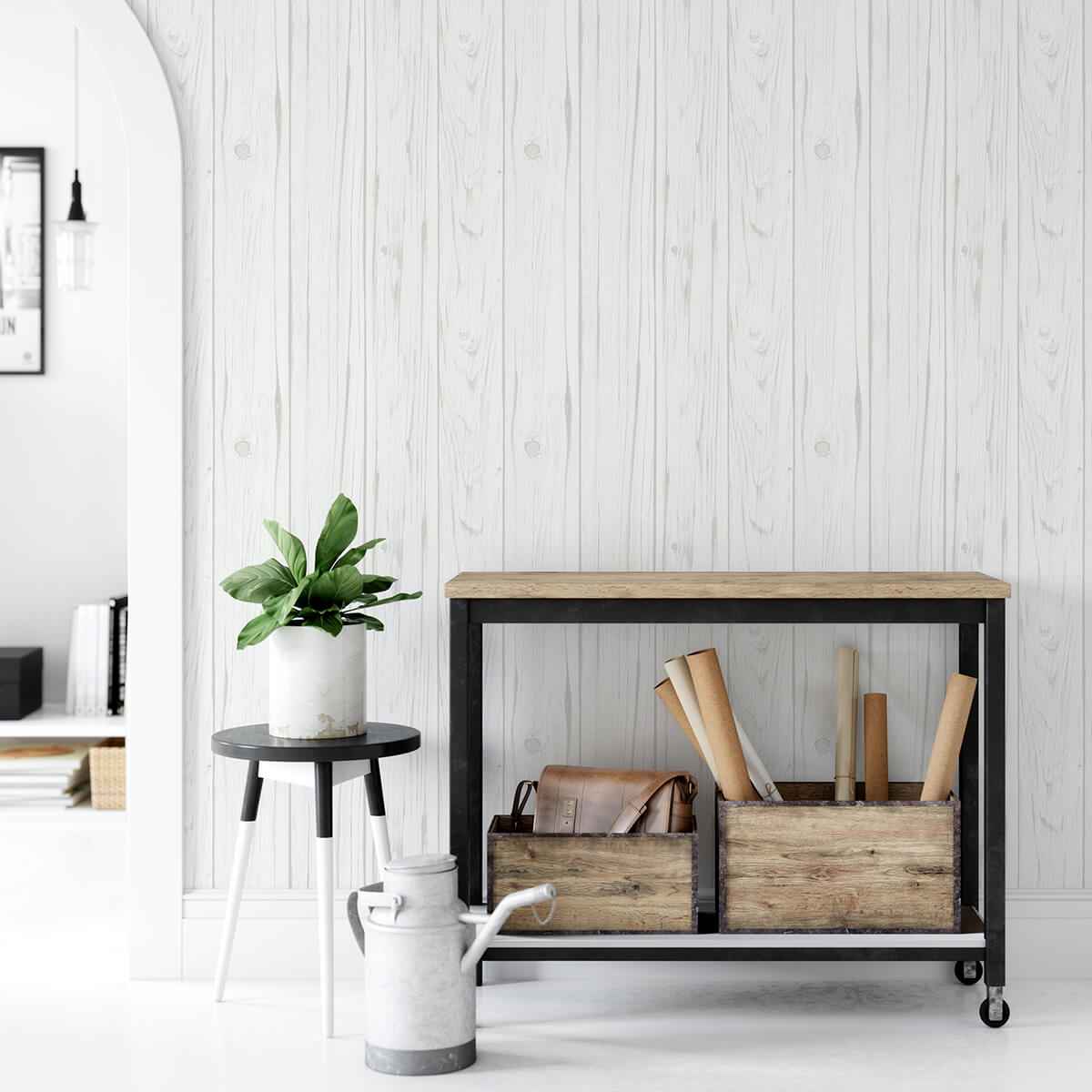 White Barnwood Peel & Stick Wallpaper - York Wallcoverings - NH3551