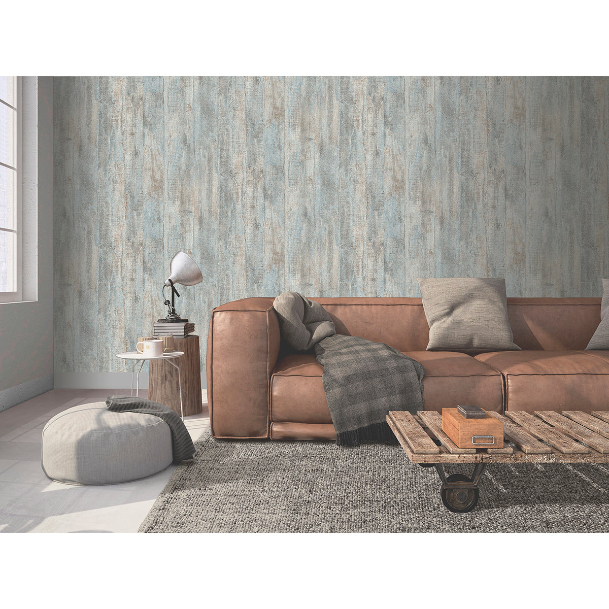 Huck Light Blue Weathered Wood Plank Wallpaper  | Brewster Wallcovering - The WorkRm