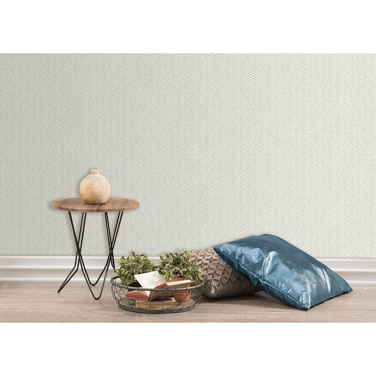 Jude Taupe Woven Waves Wallpaper - Brewster Wallcovering