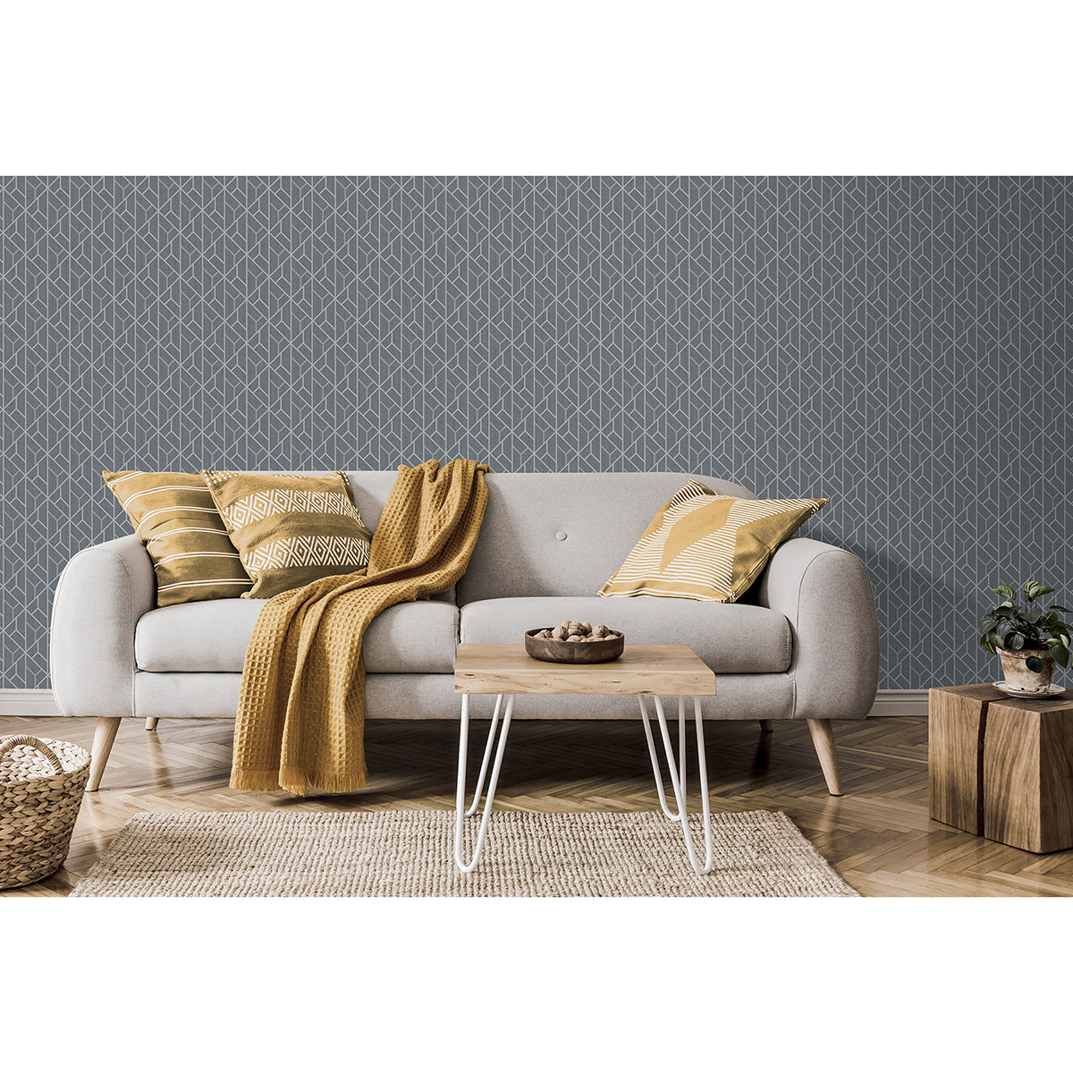 Wilder Grey Geometric Trellis Wallpaper - Brewster Wallcovering