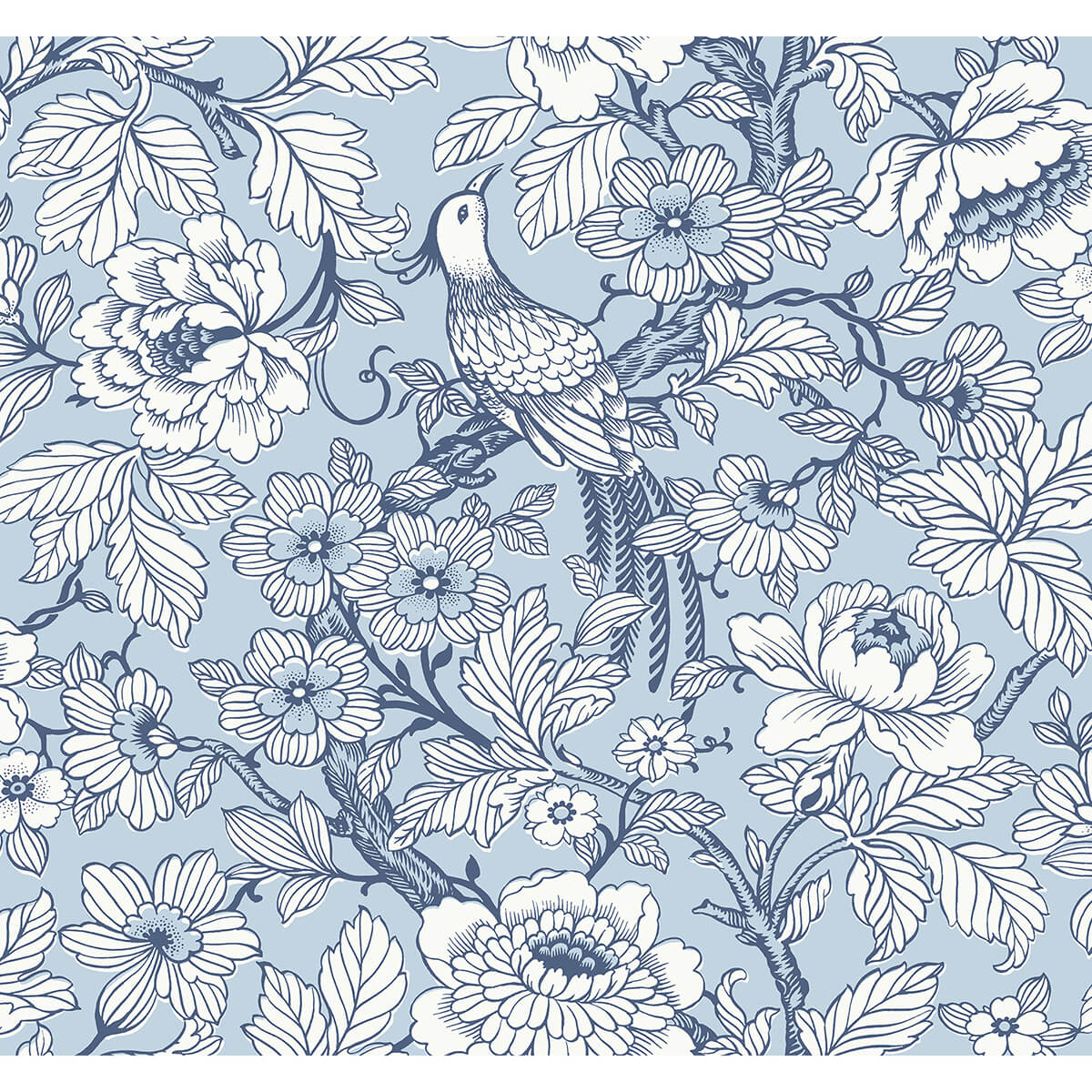 Beaufort Light Blue Peony Chinoiserie Wallpaper - York Wallcoverings - 2927-80402