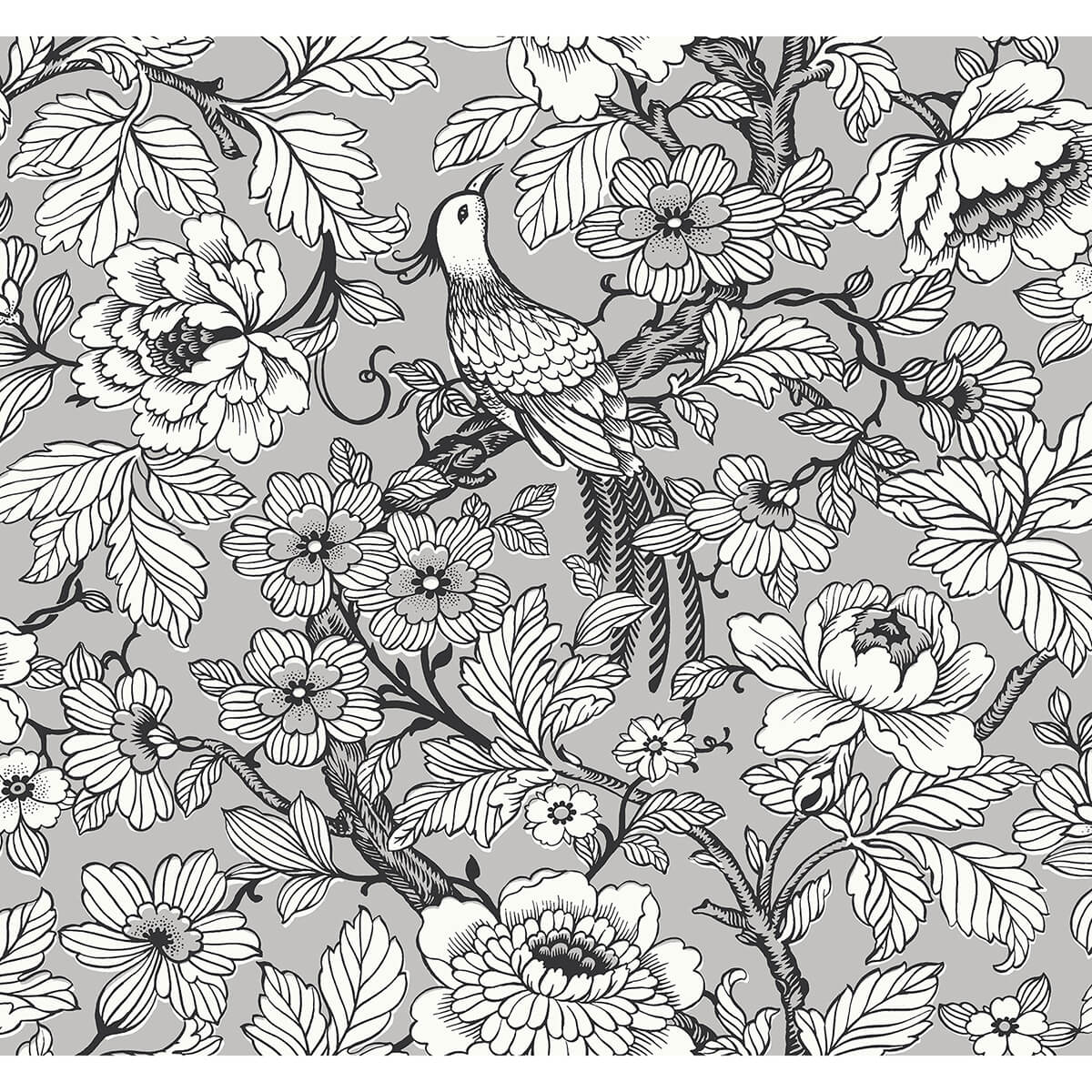 Beaufort Silver Peony Chinoiserie Wallpaper - York Wallcoverings - 2927-80407