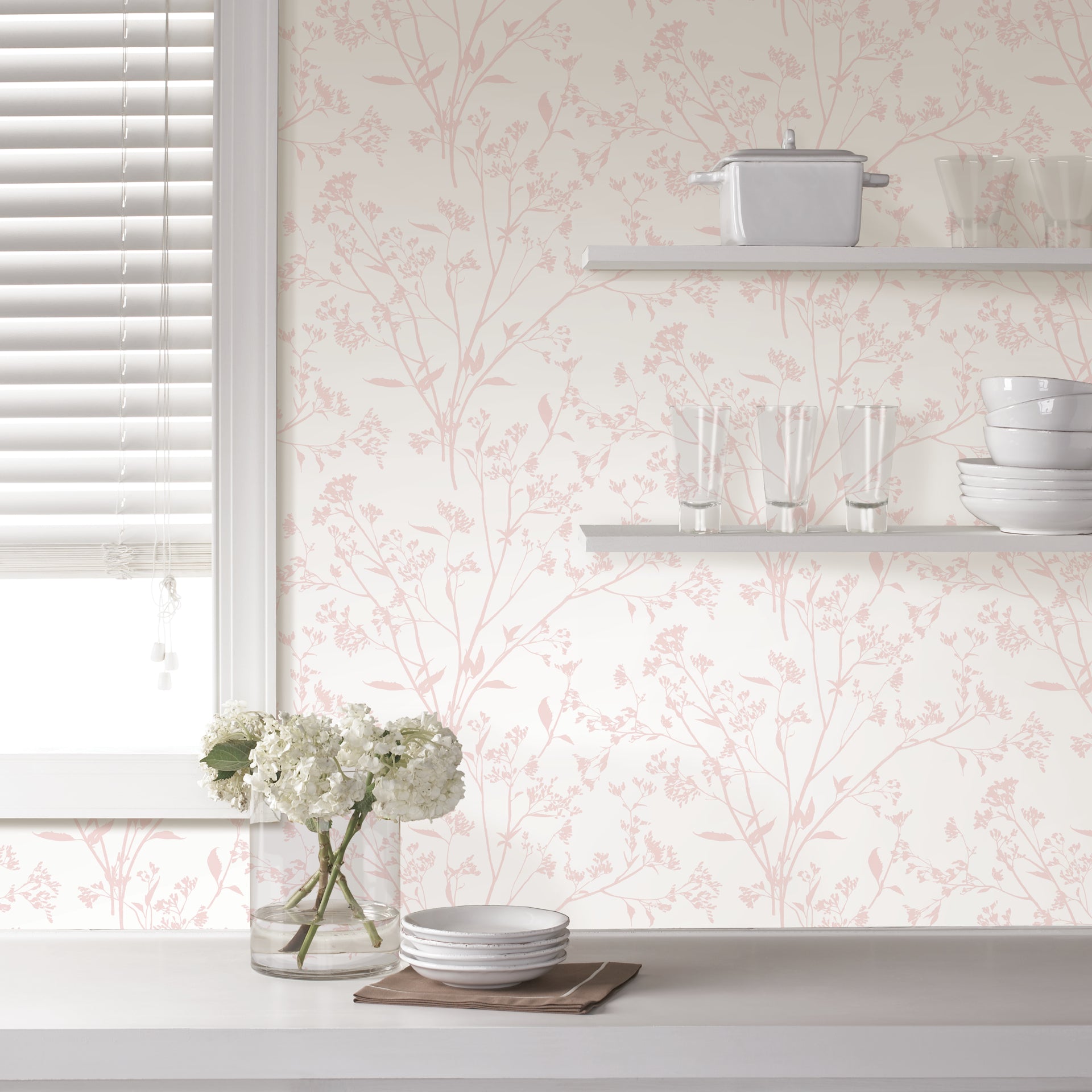 Southport Blush Delicate Branches Wallpaper  | Brewster Wallcovering