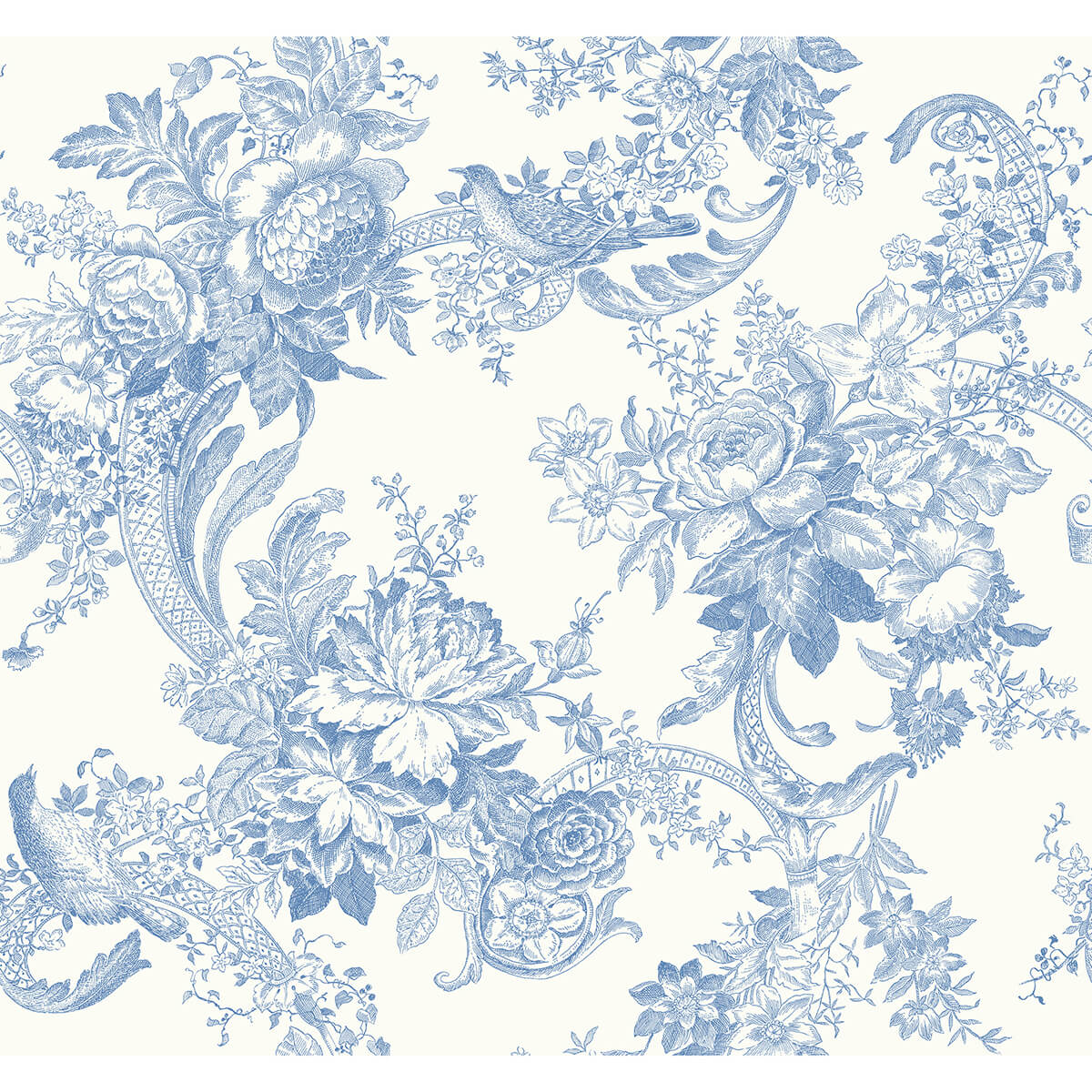 Carmel Light Blue Baroque Florals Wallpaper - York Wallcoverings - 2927-81602 - York Wallcoverings Wallpaper