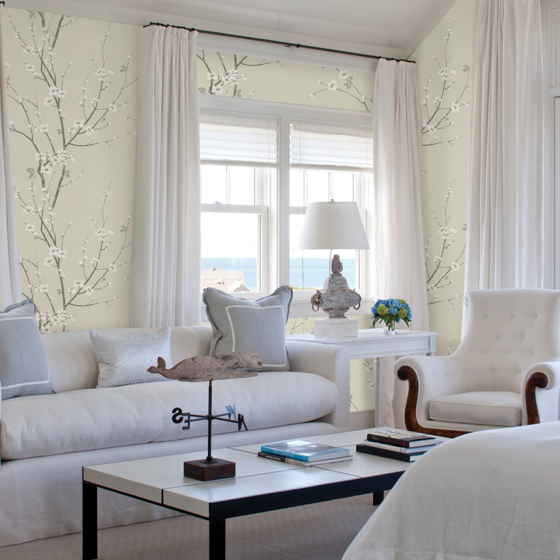 Monterey Ivory Floral Branch Wallpaper  | Brewster Wallcovering - The WorkRm