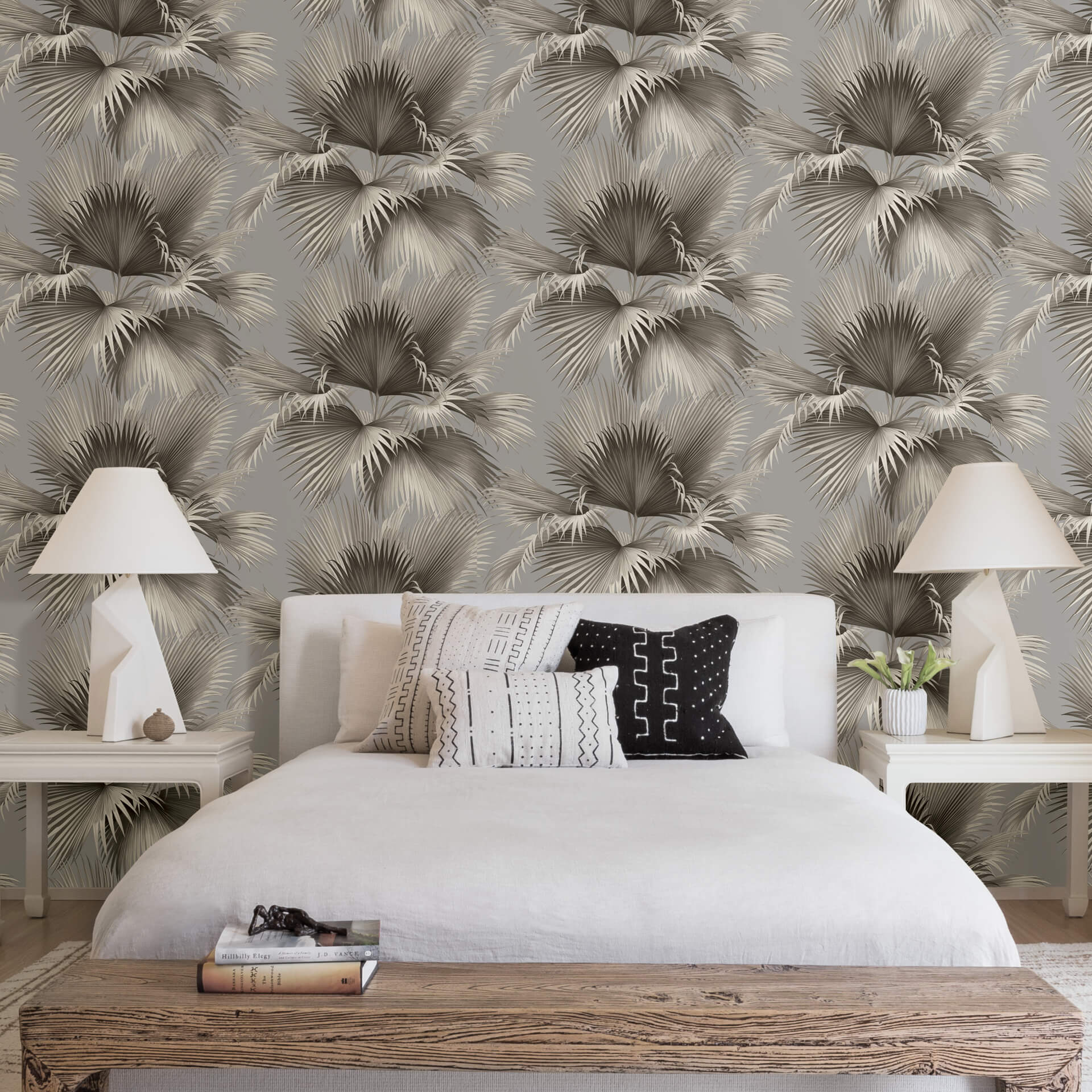 Summer Palm Platinum Tropical Wallpaper - York Wallcoverings - 2927-81908 - York Wallcoverings Wallpaper