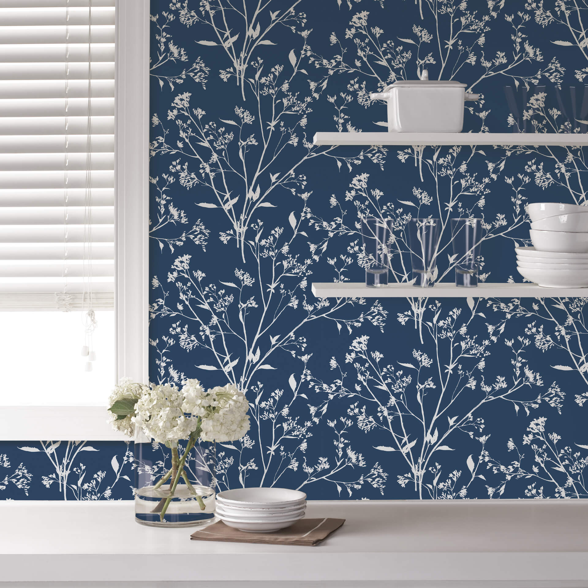 Southport Navy Delicate Branches Wallpaper - York Wallcoverings - 2927-80712 - York Wallcoverings Wallpaper