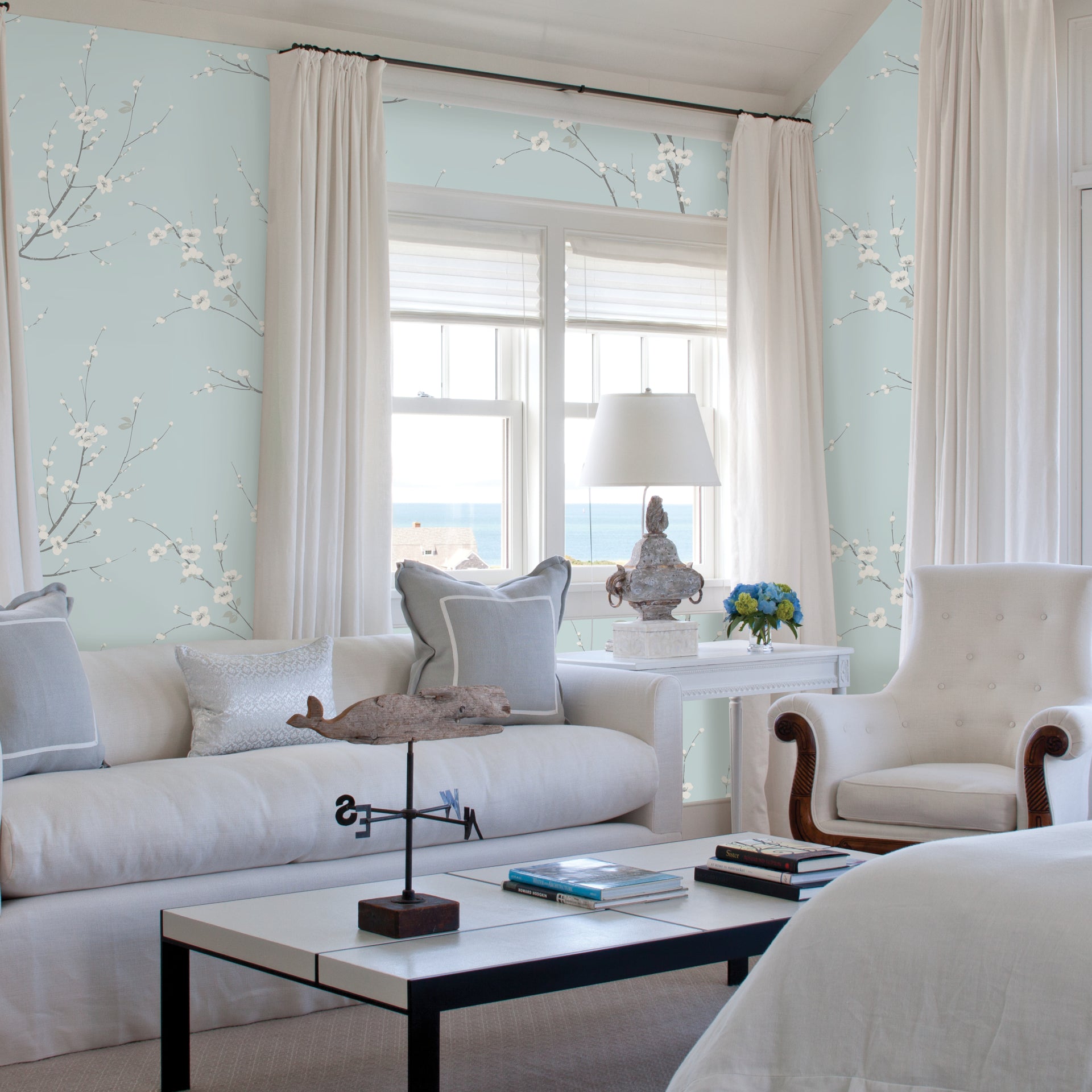 Monterey Sky Blue Floral Branch Wallpaper  | Brewster Wallcovering - The WorkRm