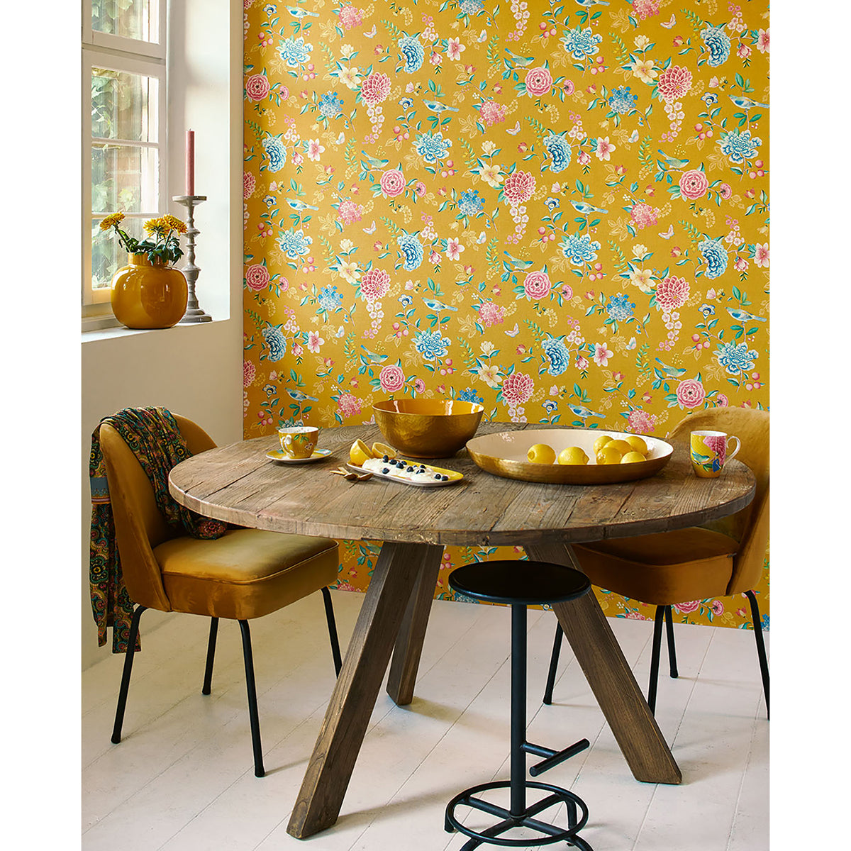 Good Evening Yellow Floral Garden Wallpaper - Brewster Wallcovering