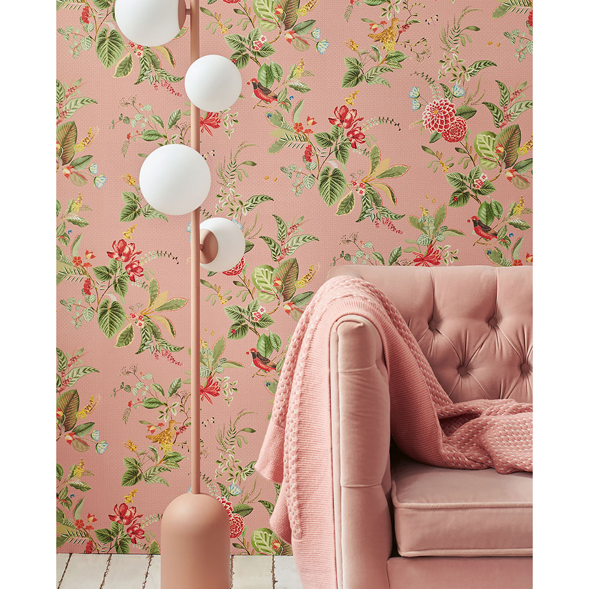 Floris Pink Woodland Floral Wallpaper  | Brewster Wallcovering - The WorkRm