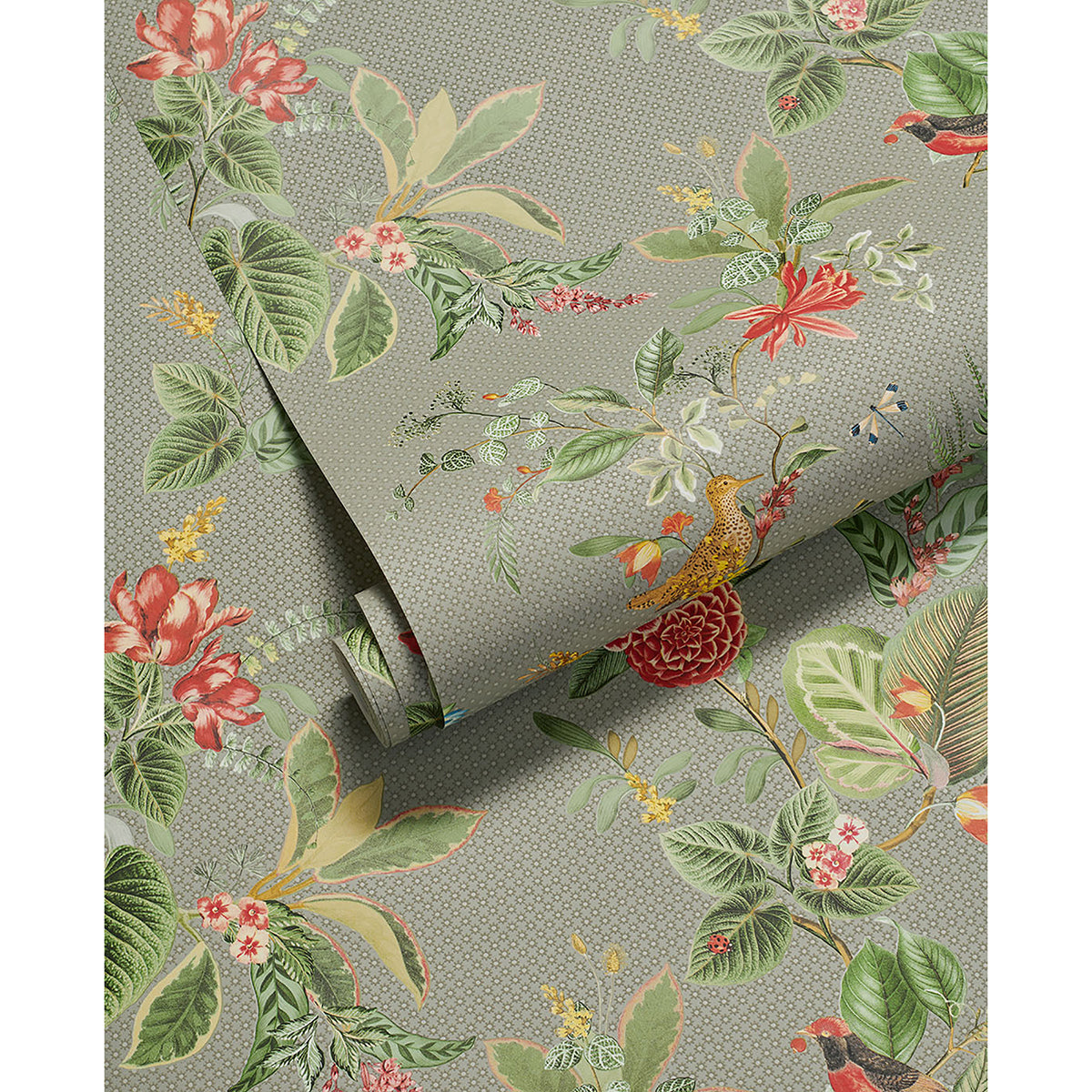 Floris Khaki Woodland Floral Wallpaper  | Brewster Wallcovering - The WorkRm