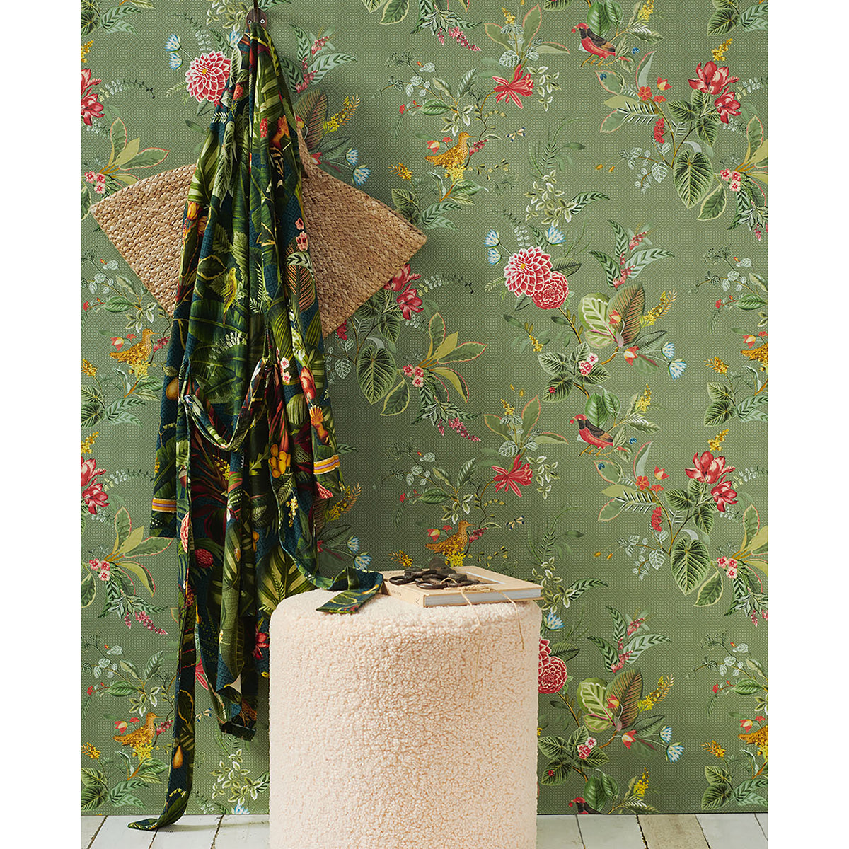 Floris Olive Woodland Floral Wallpaper  | Brewster Wallcovering - The WorkRm