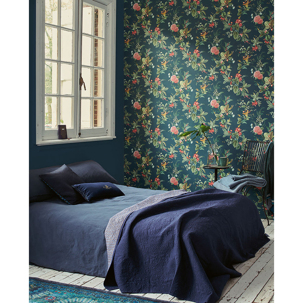 Floris Teal Woodland Floral Wallpaper  | Brewster Wallcovering - The WorkRm