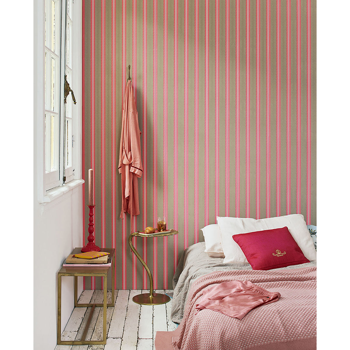 Cato Rasberry Blurred Lines Wallpaper - Brewster Wallcovering