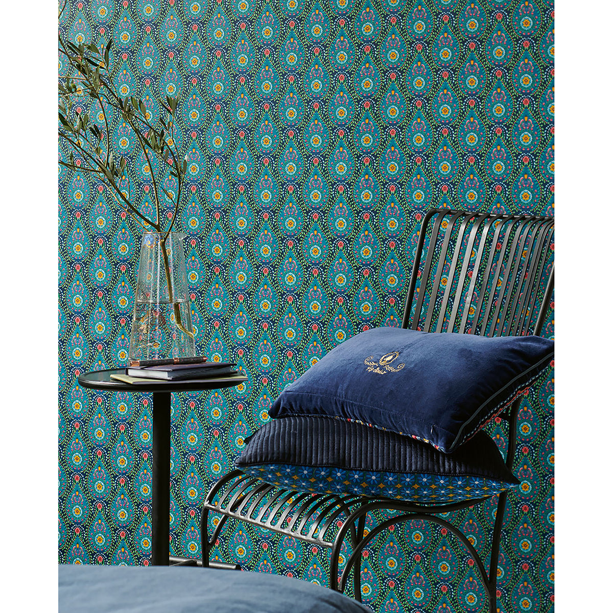 Garden Party Dark Blue Raindrops Wallpaper  | Brewster Wallcovering