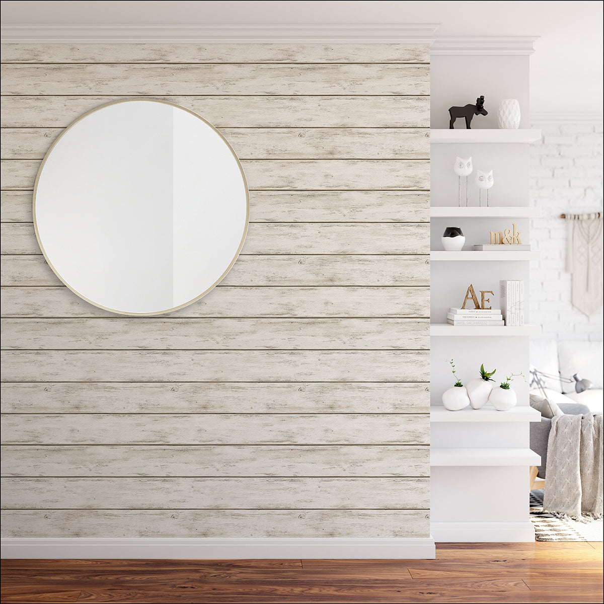 White Washed Plank Peel and Stick Wallpaper - Brewster Wallcovering