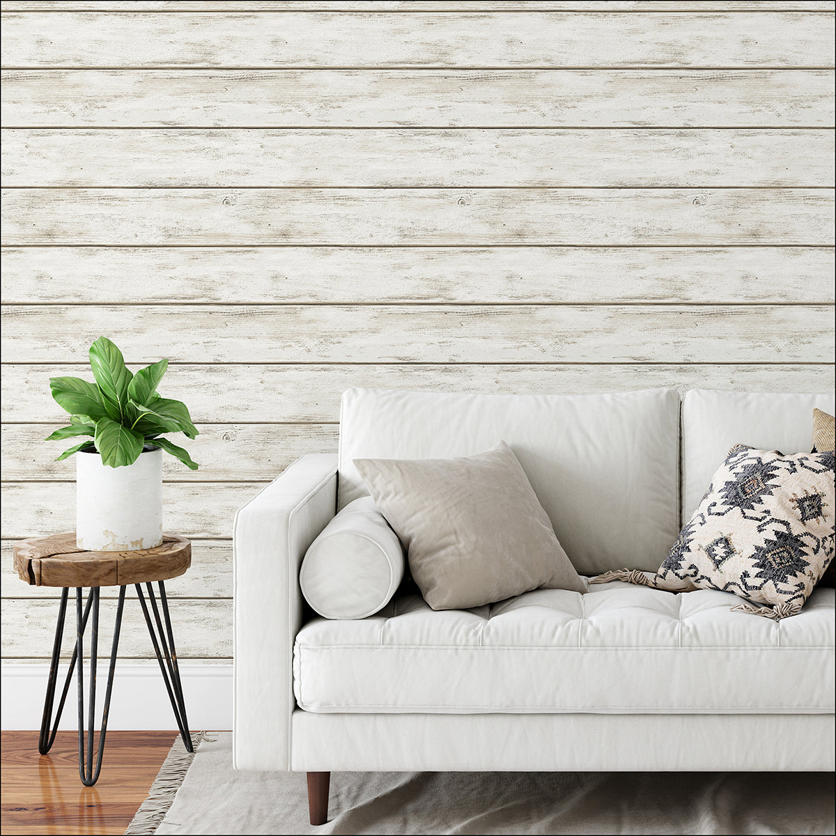 White Washed Plank Peel and Stick Wallpaper  | Brewster Wallcovering