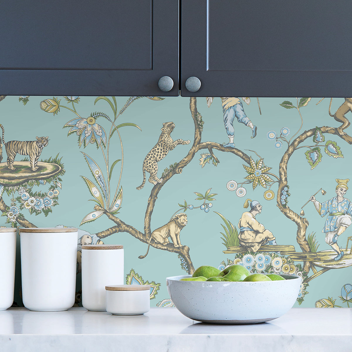 Robin Egg Chinoise Exotique Scalamandre Self Adhesive Wallpaper  | Brewster Wallcovering - The WorkRm