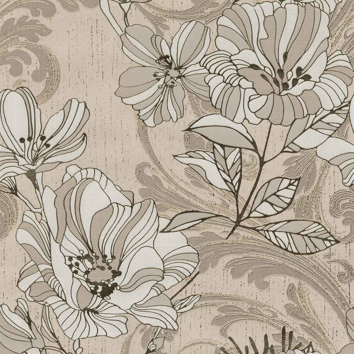 Selene Gold Mucha Floral Wallpaper - York Wallcoverings - 4019-86402 - York Wallcoverings Wallpaper