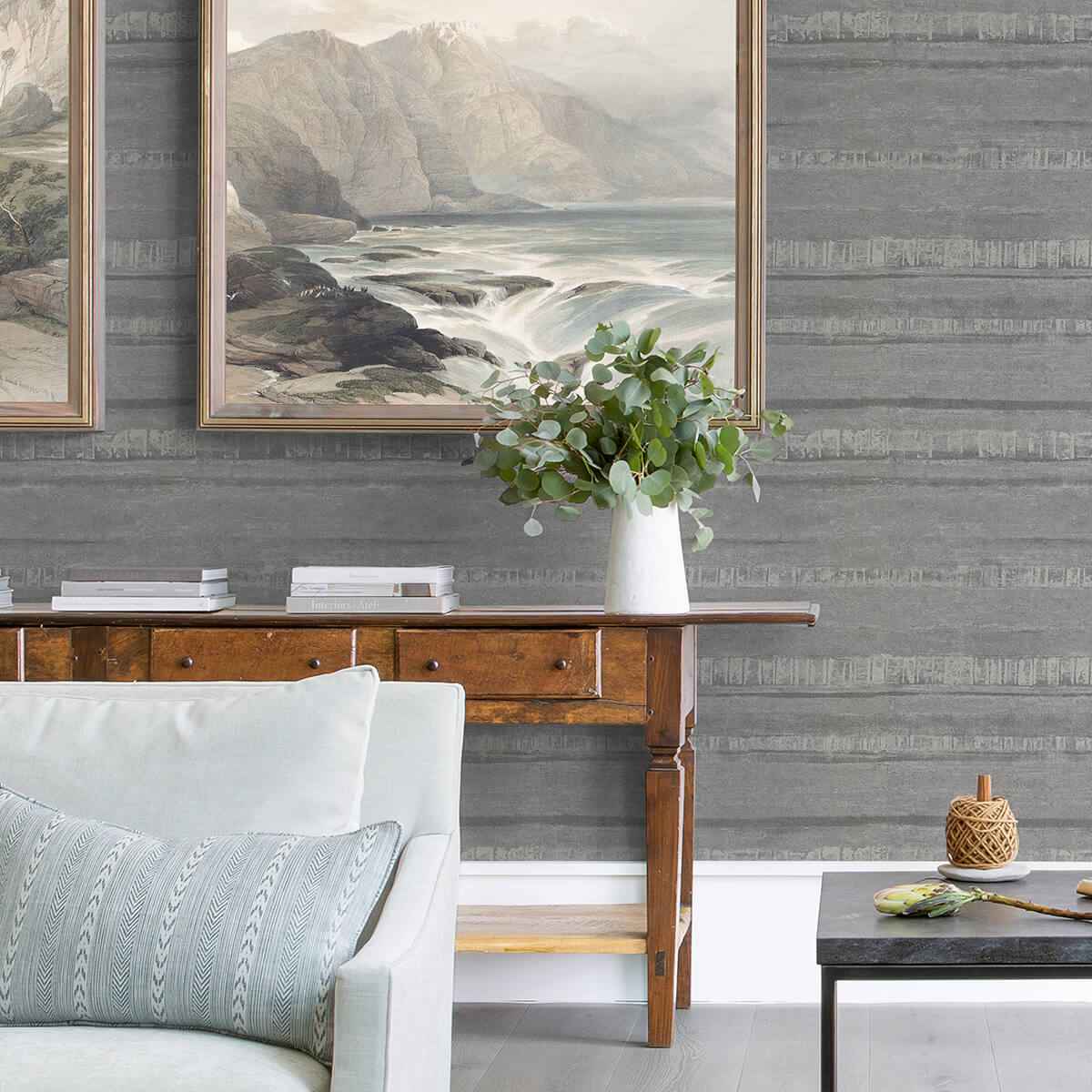 Rakasa Pewter Distressed Stripe Wallpaper - York Wallcoverings - 4019-86418 - York Wallcoverings Wallpaper