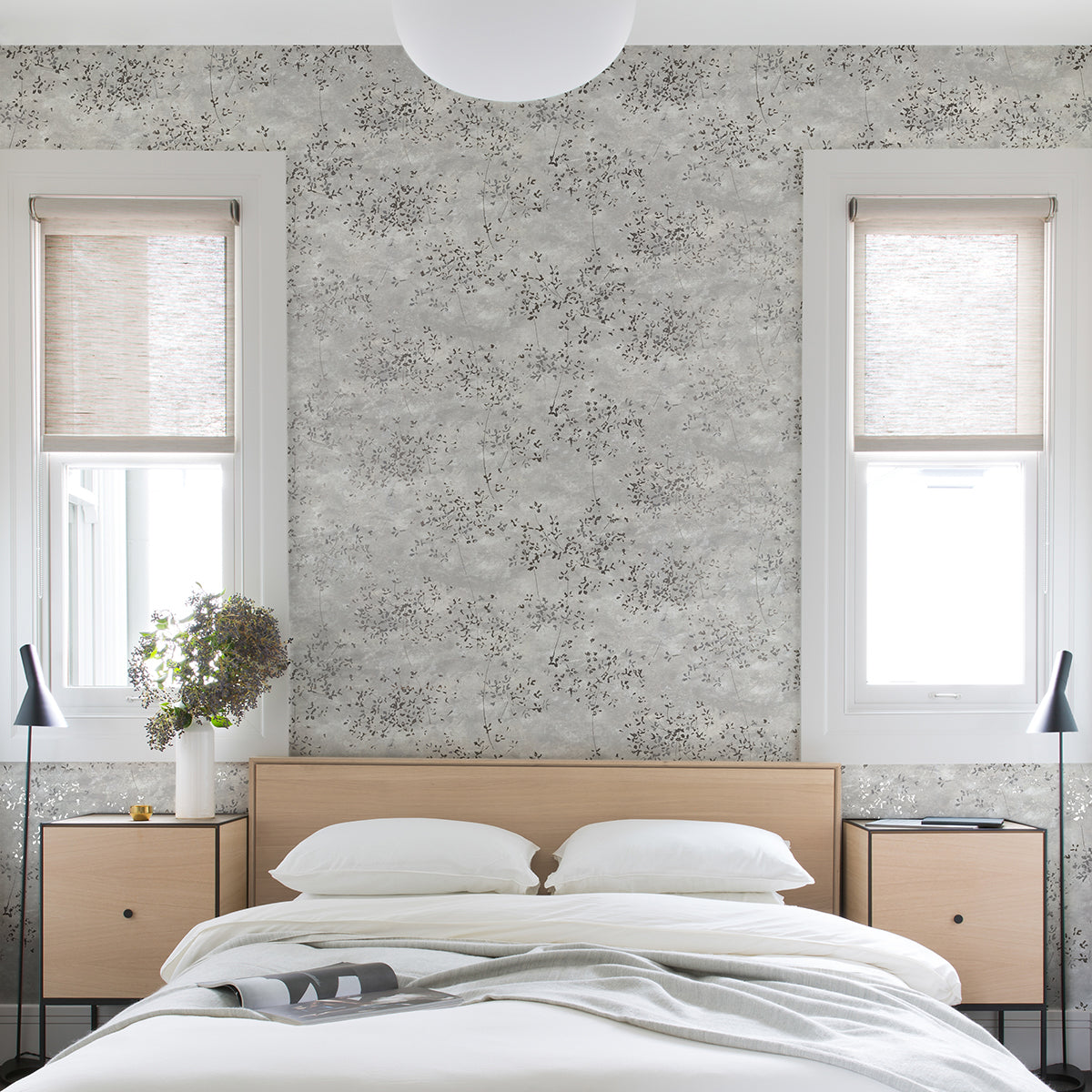 Arian Silver Inkburst Wallpaper - Brewster Wallcovering