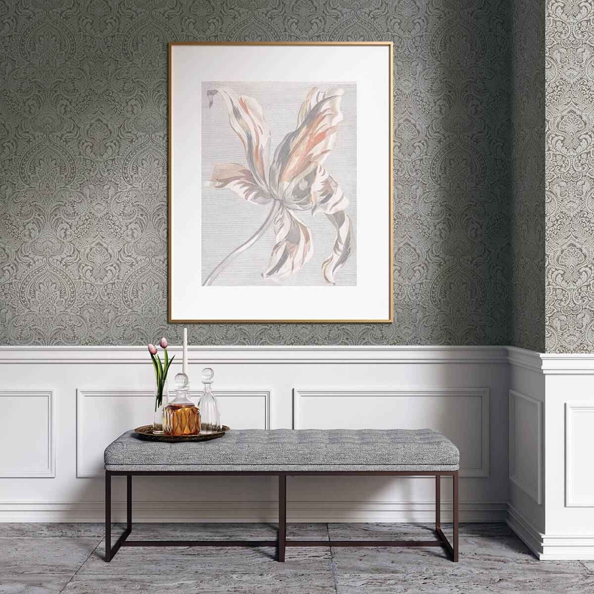 Artemis Pewter Floral Damask Wallpaper - York Wallcoverings - 4019-86446 - York Wallcoverings Wallpaper